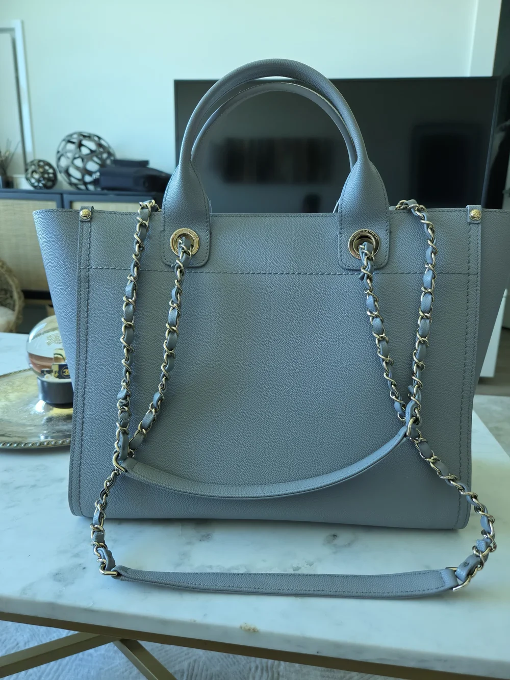 CHANEL gray studded